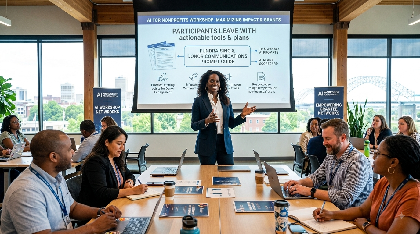 Nonprofit leaders collaborating during an AI capacity-building session